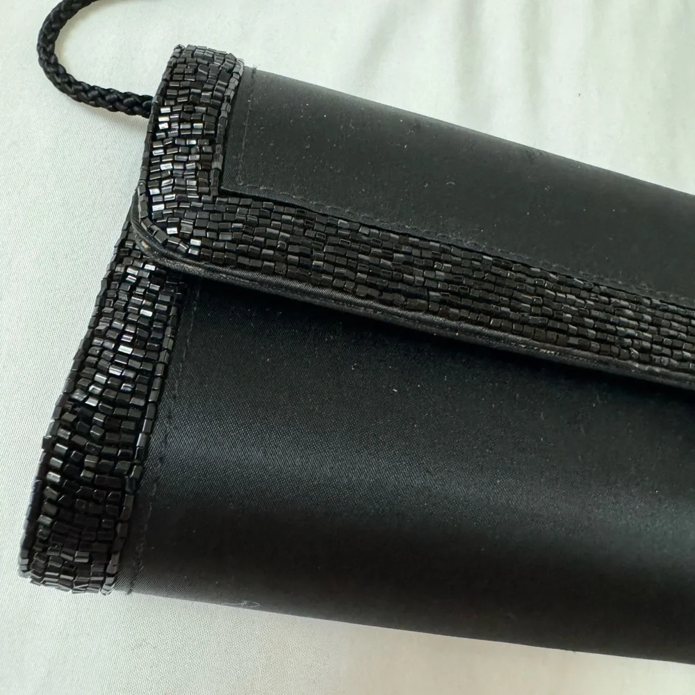 VTG Preston & York Elegant Beaded Satin Black Evening Clutch Shoulder Bag 90’s - Picture 2 of 15